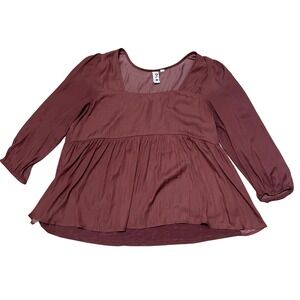 DOLAN Anthropologie Women's Lg Left Coast Cherie babydoll top brown rust copper